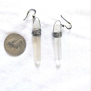 Lemurian quartz rods on oxidized sterling hooks